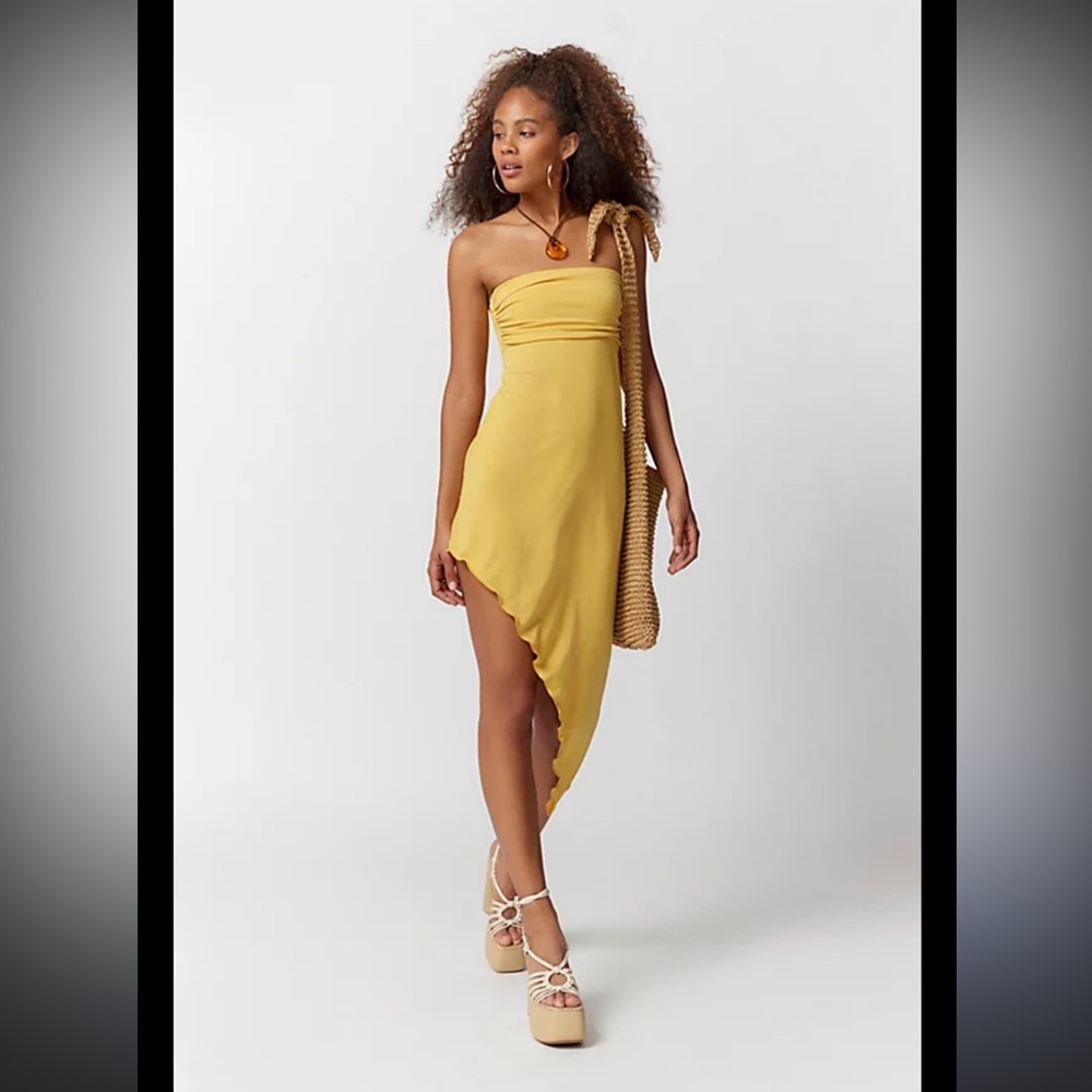 Urban Outfitters Y2K Yellow Asymmetrical Midi Sundress - Size Medium